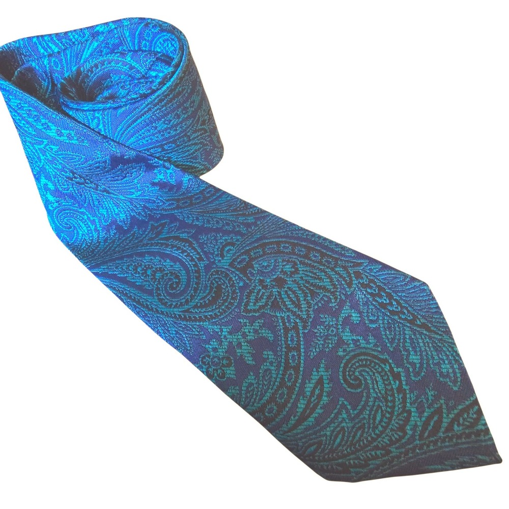 Givenchy Gentleman Paris Blue Teal Paisley Silk Tie Made in Italy Luxury Necktie